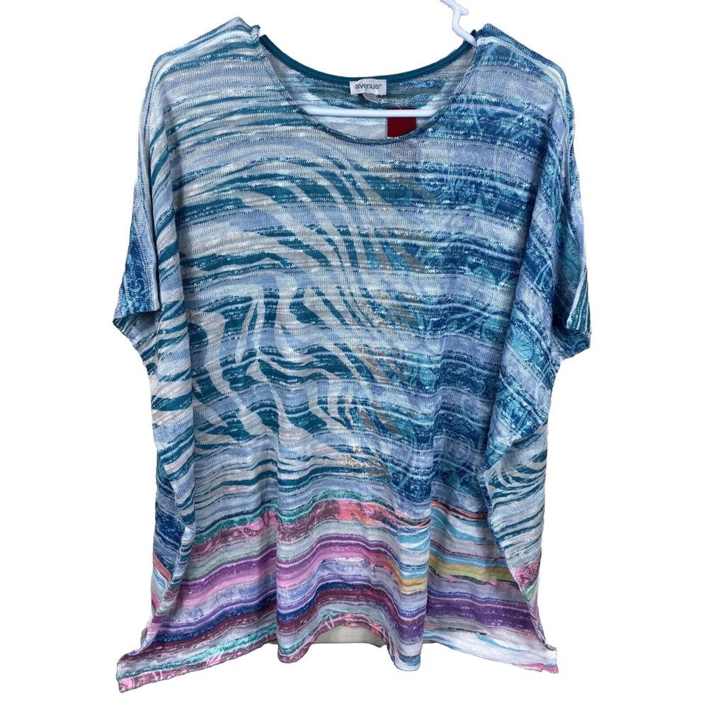 Avenue Cardigan Womens 18/20 Sleeveless Sweater Striped‎ Kimono Sweatshirt Tunic